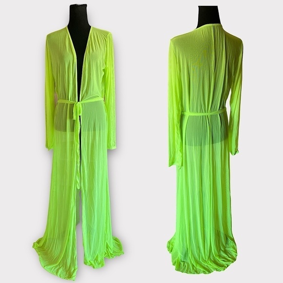 Kelly Green Sheer Mesh Maxi Loungewear Tie Front Robe Size X-La…BALLETCORE - Picture 7 of 9